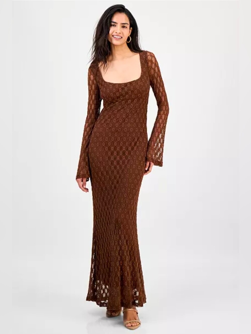 Bardot Brown Evannia Bell Sleeve Lace Maxi Dress Size 4 NWT $150 Whimsigoth